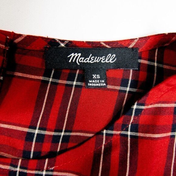 NEW Madewell red Plaid Tiered Button-Back long sleeves To, size XS - Picture 6 of 15